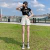 Double-breasted Denim Shorts for Women New High-waisted Slimming Loose Wide-leg Pants