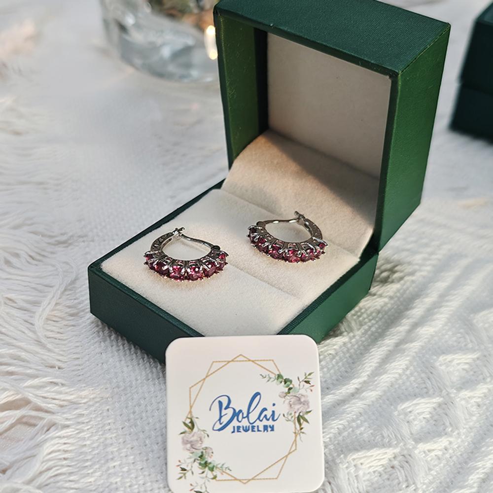 Bolai,Elegant 925 Sterling Silver Women's Clasp Earrings Natural Round 3.5mm Rhodolite Garnet Fine Jewelry Gift for Daily Wear