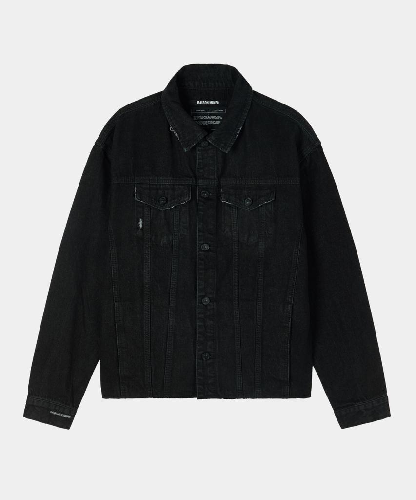 Maison Mined Cut Out Denim Trucker Jacket Black