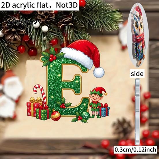 Holiday Tree Hanging Decor Personalized 26 Alphabet Christmas Ornament with Santa Hat Elf Design, Acrylic Cute Pendant for Mantel And Party