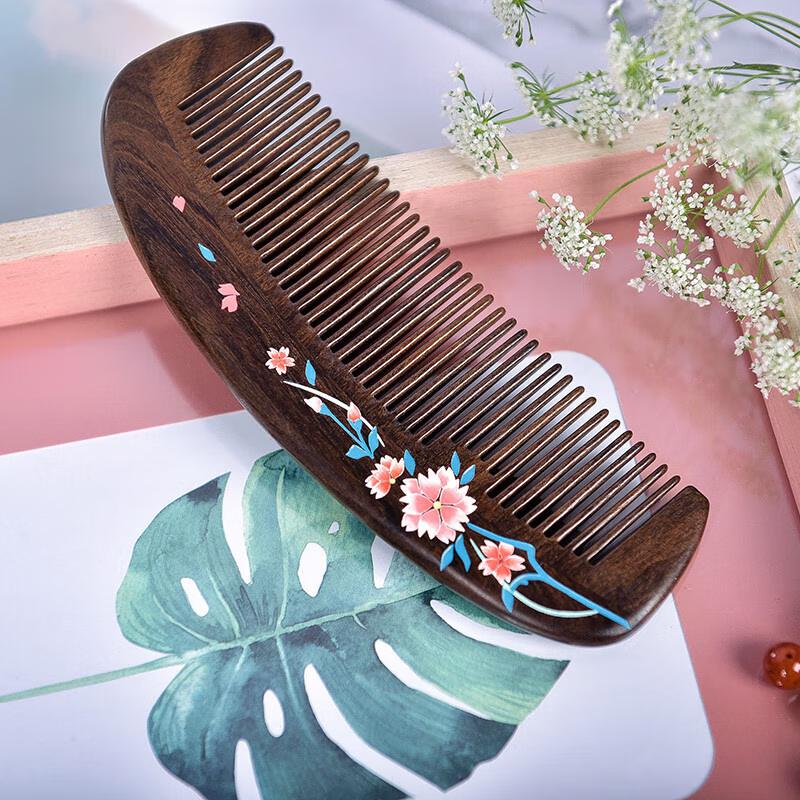 Tan Mujiang Wooden Comb & Mirror Gift Set - Cherry Blossom