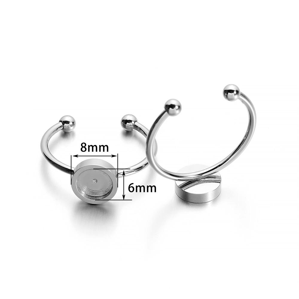 10Pcs/Lot 4-10mm Stainless Steel Adjustable Ring Settings Base Round Cabochons Cameo Settings for DIY Jewelry Making Accessories