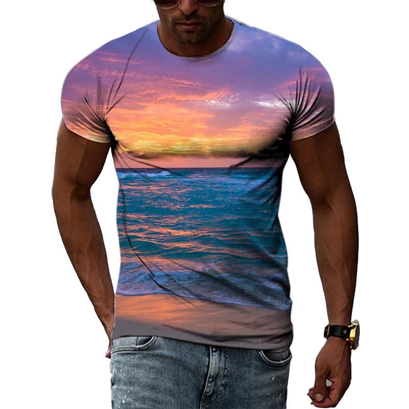 Ocean Wave Pattern T-Shirts Summer Fashion Beach Short Sleeve 3d Printed Top Loose Casual Round neck Holidaywear Mens Tees