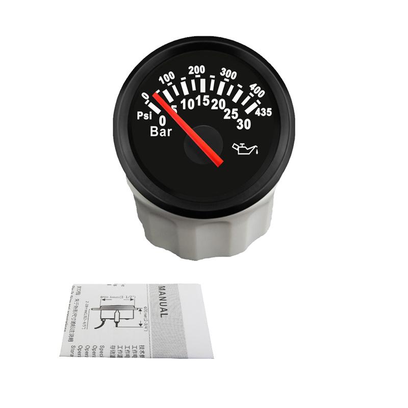 ELING Newest 52mm Oil Pressure Gauge 0-30Bar 0-435Psi Signal with Red Backlight for Motorcycle Boat Truck Universal 12V 24V