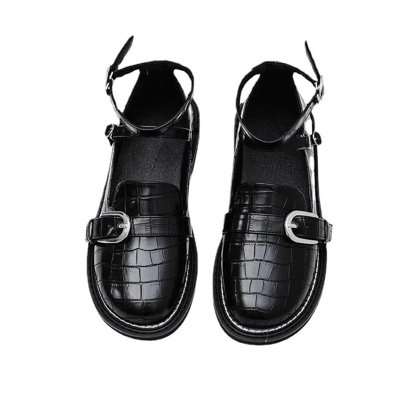 Fashion Flat Women's Shoes Four Seasonal Women Small Leather Shoes Retro One Line Buckle Strap Lolita Pumps Womens Loafers Flats Zapatos