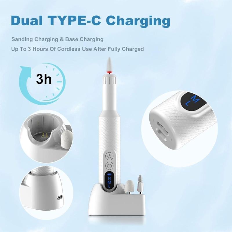 Professional Cordless Nail Drill Machine With 12 Pieces And 36 Sanding Bands For Manicure Pedicure At Home Or Salon