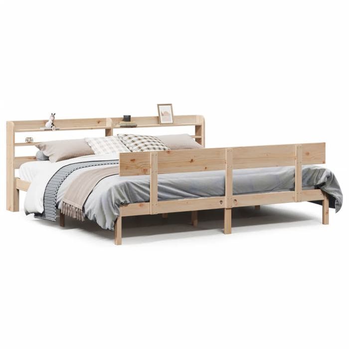 VidaXL Bed Frame with Headboard 200x200 Cm Solid Pine Wood, Bed, Bedroom Furniture, Wooden Bed, Bed 3306627