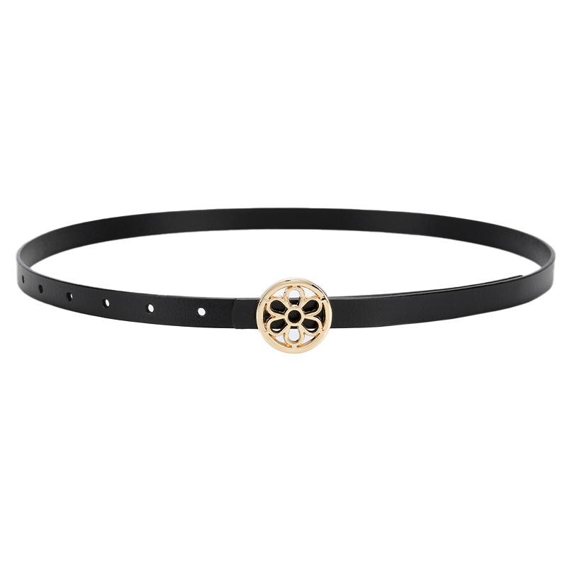 

Модный и Универсальный Декоративный Тонкий Ремень из Натуральной Кожи 1,5 см для Женщин в Стиле Инс, Ремень для Костюма с Круглой Цветочной Пряжкой 105cm
