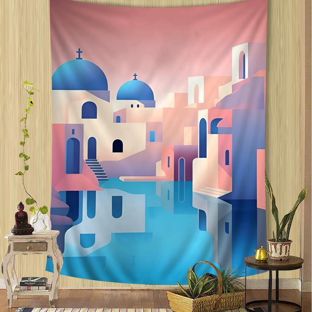 Landscape Nordic Barcelona Santorini Positano Colorful Tapestry Wall Hanging Hanging Tarot Hippie Wall Rugs Dorm Wall Art Decor