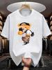 Fashionable Cartoon Style Casual Men's T Shirt Comfortable Round Neck Design, Suitable for Summer Wear, Background with Red Square Pattern, Highlighti