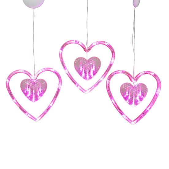 3 Bucăți Lumini Cortină Inimă cu Ventuze Lampă Portabilă Iubire Lumini Fereastră de Ziua Îndrăgostiților cu Telecomandă Iluminat Festiv Romantic