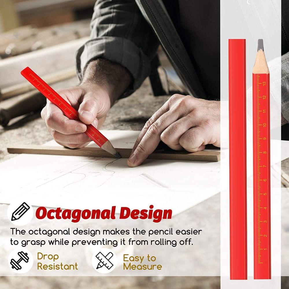 10PCS/Set Black Lead Carpenter Pencils With Scale Marker Pencil Creative Woodworking Pencil  Gift