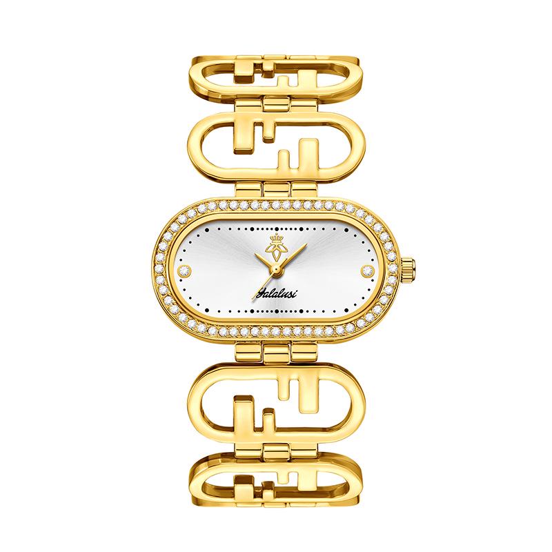 

Yalalusi Женские Роскошные Золотые Овальные Бриллиантовые Водонепроницаемые Кварцевые Наручные Часы