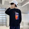 Boys' 100% Cotton Long-Sleeve T-Shirt - Korean Style Loose Fit Round Neck for Fall