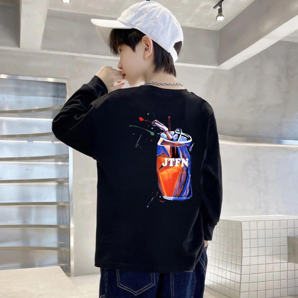 Boys' 100% Cotton Long-Sleeve T-Shirt - Korean Style Loose Fit Round Neck for Fall