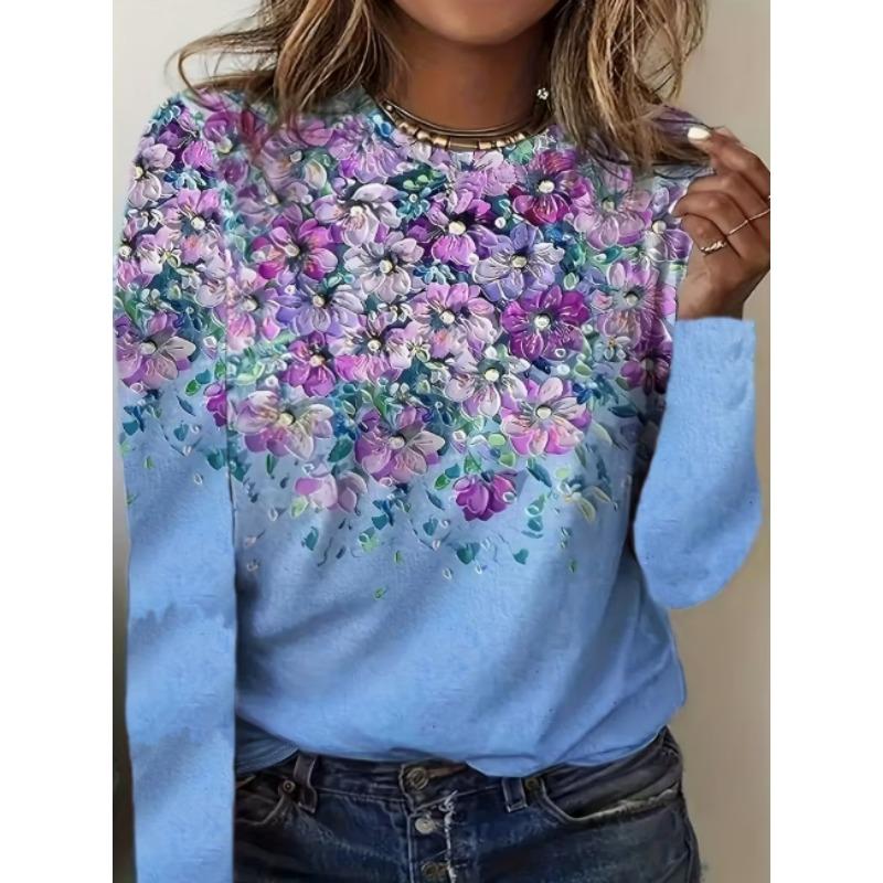 Damen T-Shirt Grafik Tier Libelle Elegant Mode T-Shirts Langarm T-Shirts V-Ausschnitt Reguläre Oberteile Pullover Herbst