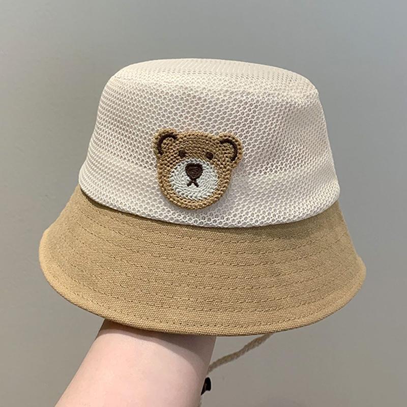 Baby Summer Fisherman Hat Cute Bear Toddler Children Mesh Breathable Sun Hat Outdoor Beach Boys Girls Panama Fisherman Hat