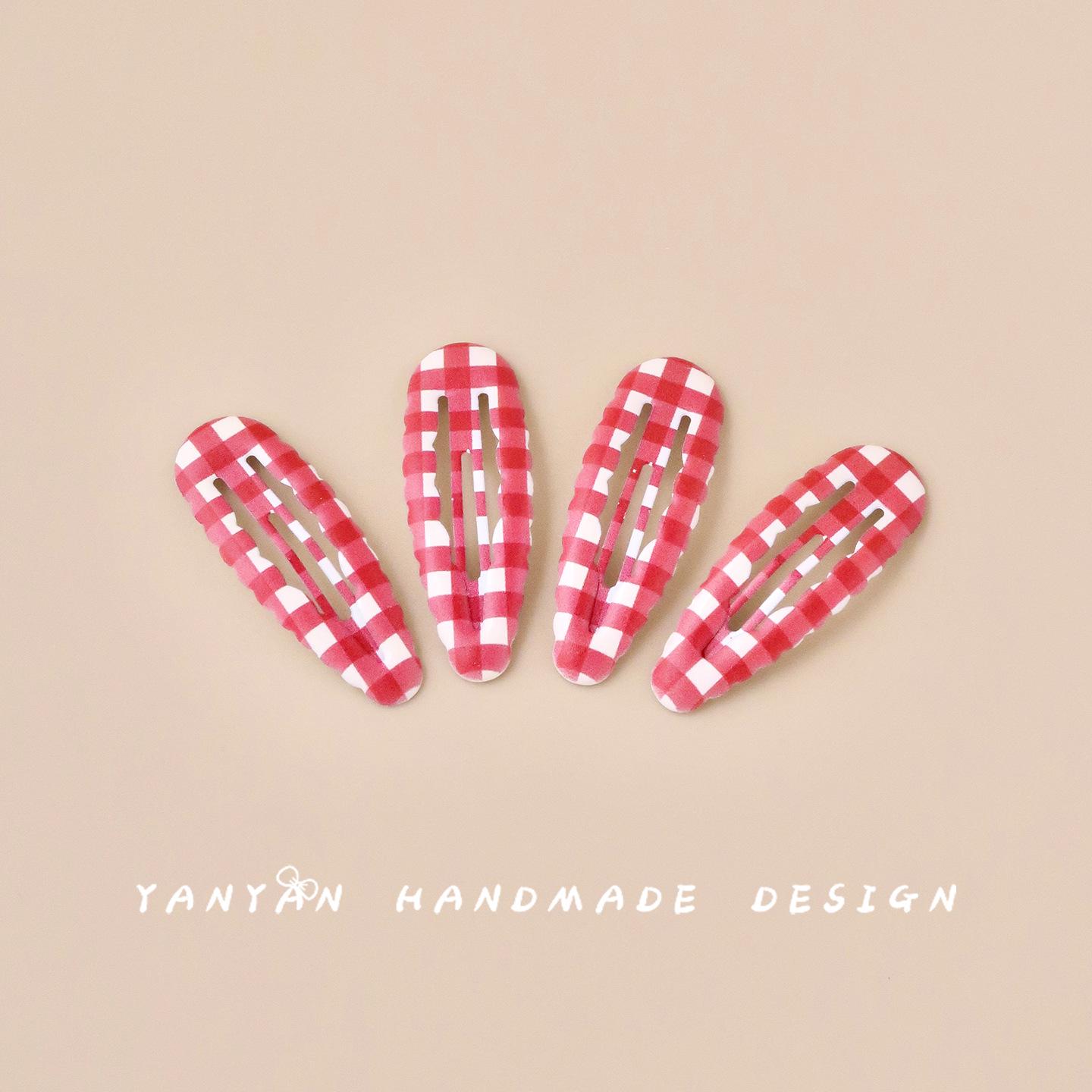 

Korean Style Plaid Lace Snap Hair Clip for Kids - No Damage Hair Accessory One Set красный