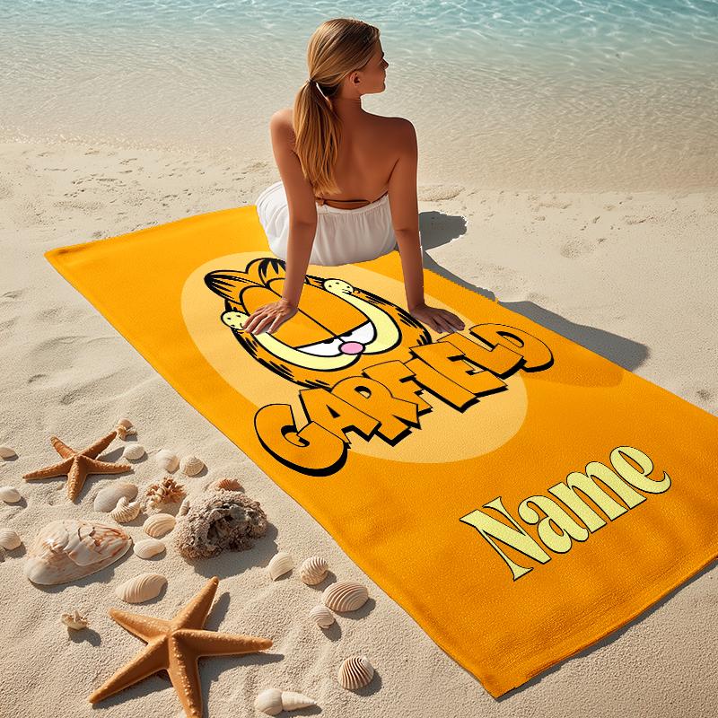 Custom Name Garfield Hug Stylish Digital Printing Beach Towel Quick‑Drying Absorbent Blanket for Beach Pool Gym Travel