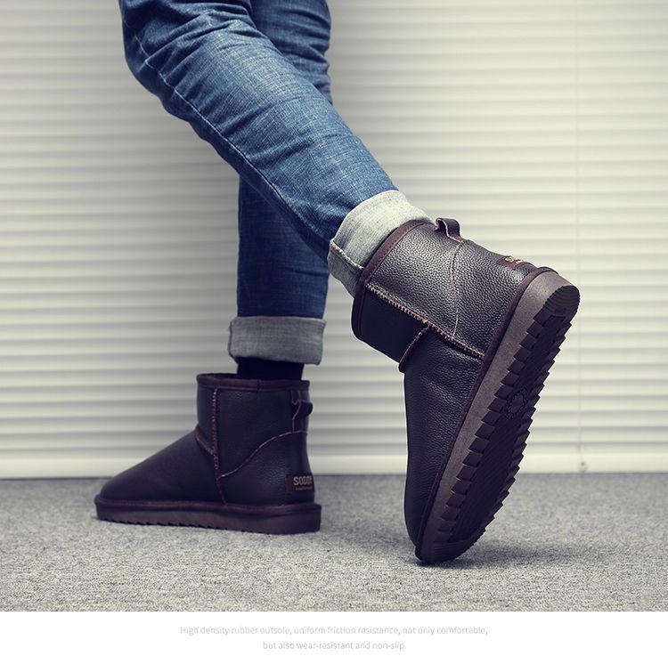 Men’s Winter Waterproof PU Leather Snow Boots with Velvet Lining, Non-Slip, Large Size