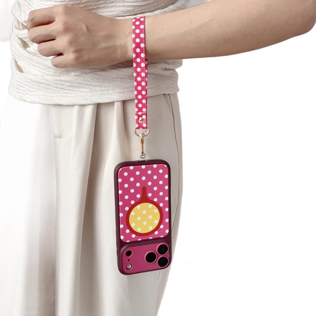 Creative Contrasting Color Polka Dot Magnetic Attraction Is Suitable for Apple 18promax Mobile Phone Case with Lanyard IPhone15 Anti-drop Sheath.