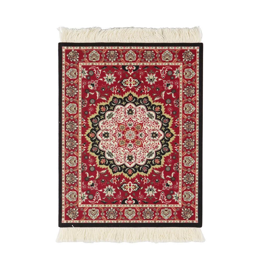 Persian Mini Woven Rug Mat Mouse Pad Vintage Style Rug Pattern Cup Laptop Mouse Pad with Edge Home Desk Decorative Coaster