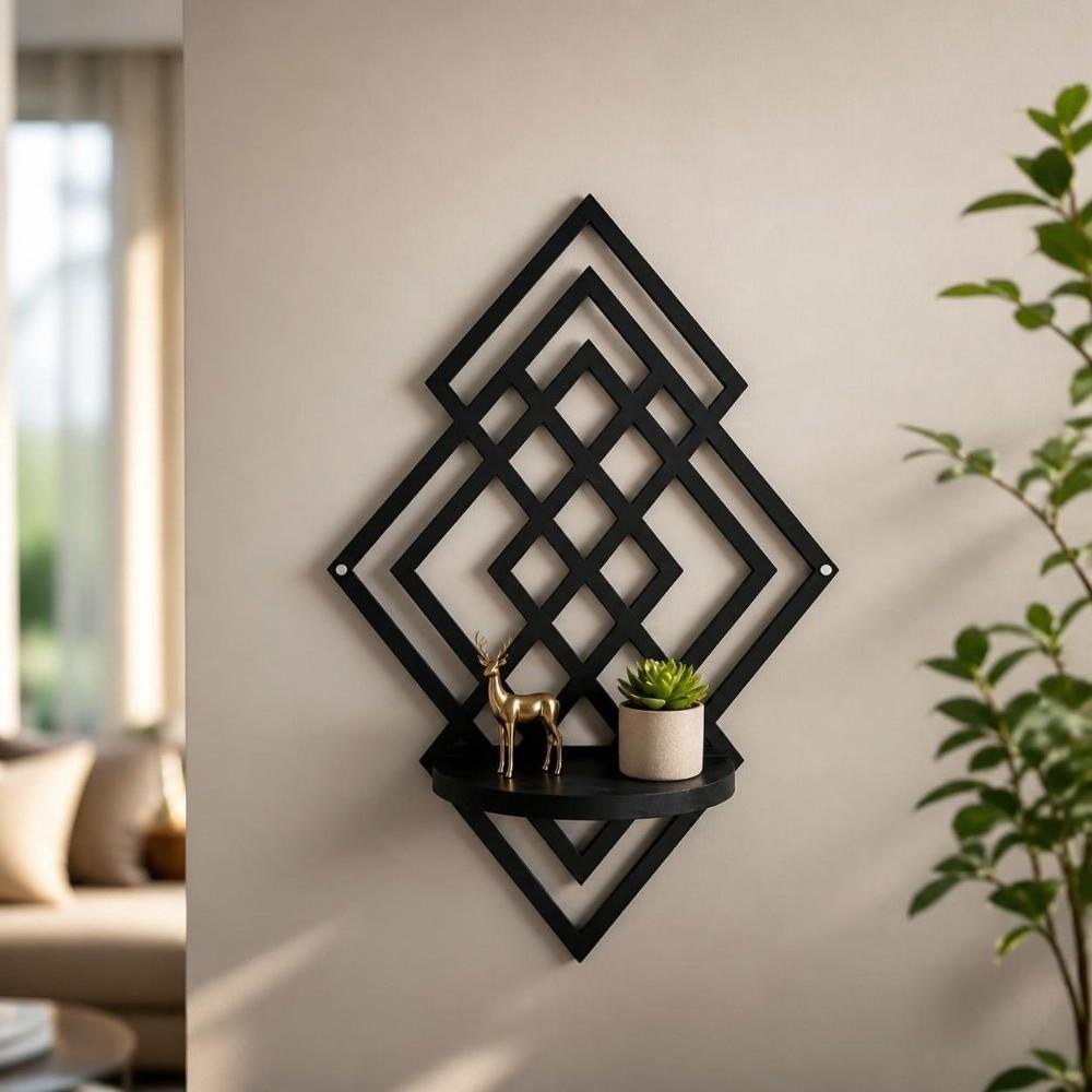 Hollow Out Wall Mounted Decorative Shelf Geometric Wall Decor Wall Storage Rack  Living Room Decor