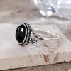 Vintage  Sterling Silver Natural Black Onyx 8*10mm Ring Flower Shaped Ring Fine Jewelry Finger Ring For Women