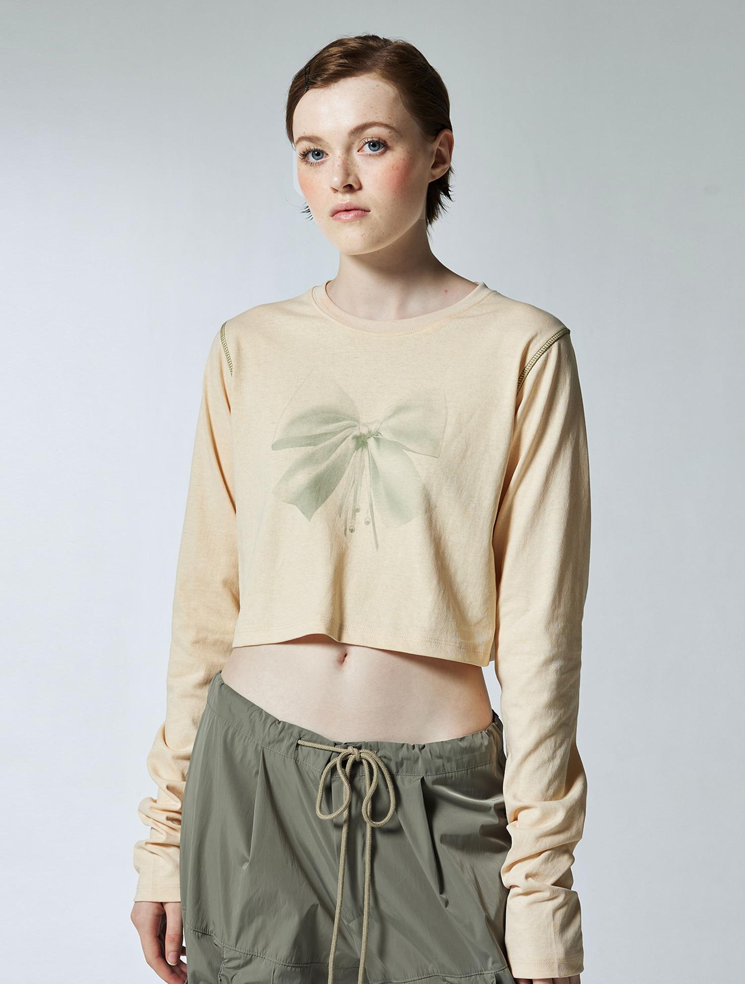 Dear Stalker Ribbon Stitch Crop Tee - Yellow Free/Free