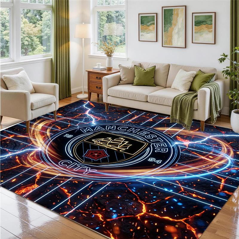 Manchester City Design Crystal Velvet Rug Soft Decorative Mat for Bedroom Entrance