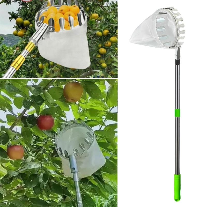 Ergonomic Orchard Fruit Harvester Extendable Poles Stainless Steel Fruit Pickers For Apples Lemon Pear Collection