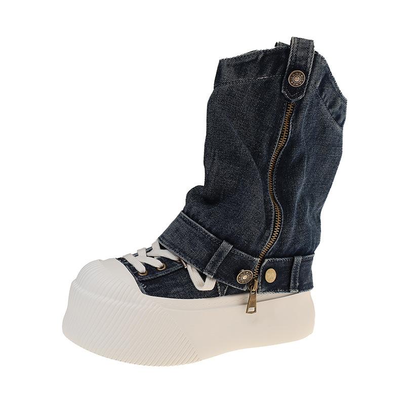 Removable casual boots, trousers, students with thick soles, two board shoes, Martin boots, women's denim, height increase, small man