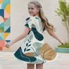 Girls Round Neck Flutter Sleeve A Line Abstract Printed Dress