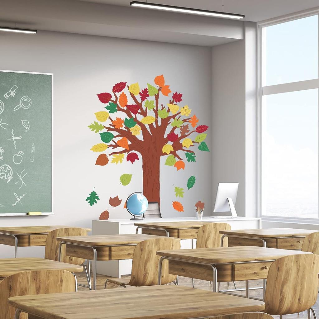 78 Pieces Classroom Tree Bulletin Board Set Autumn Thanksgiving Fall Tree Bulletin Board Decorations Fall Tree Cutout Maple Leaves Cutout for