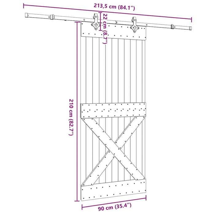 VidaXL Sliding Door and Hardware Kit 90x210 Cm Solid Pine 3332781