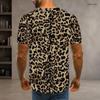 Men Plus Size Round Neck Short Sleeve T Shirt Light Base Cartoon Multicolor Leopard Print Summer Y2K Casual Tops