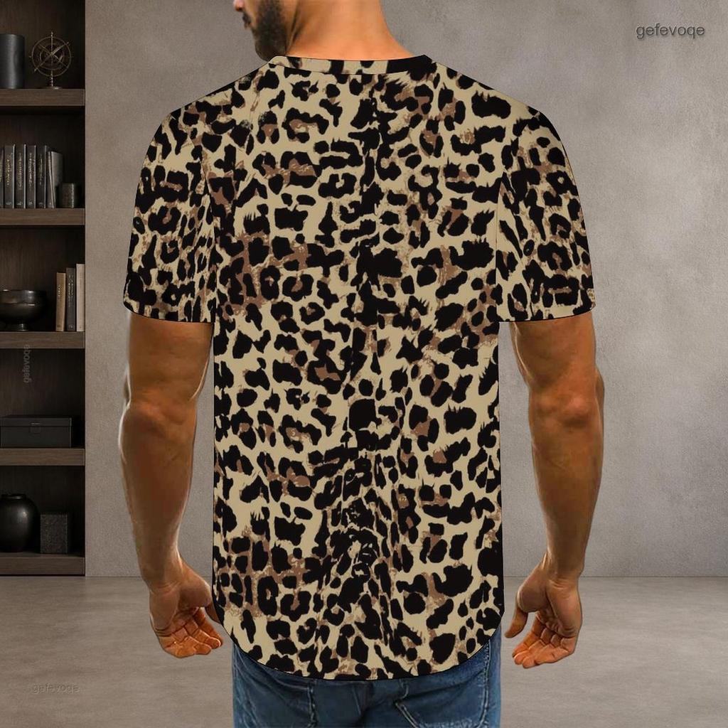 Men Plus Size Round Neck Short Sleeve T Shirt Light Base Cartoon Multicolor Leopard Print Summer Y2K Casual Tops