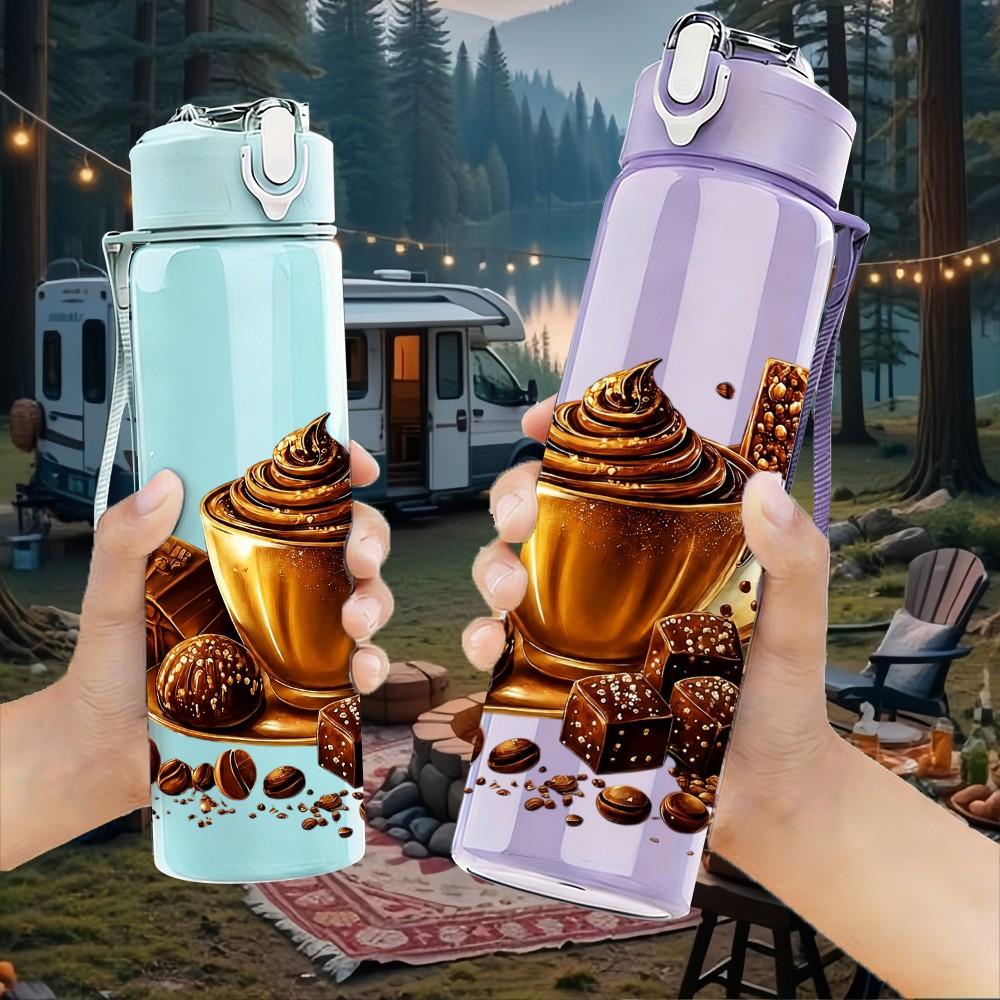 1PC Coffee Cup Bean Art 750ml Color Plastic Sports Water Bottle Leakproof Flip Straw Lid Suitable for Sports Office Home Use