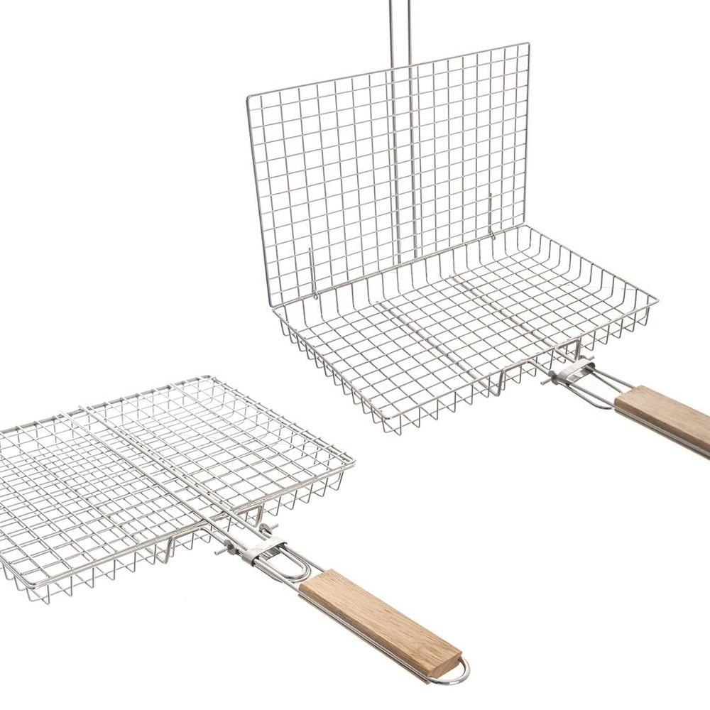 Grilling Rack for Meat, Fish, Vegetables, Closed Steel Basket Grill Grid