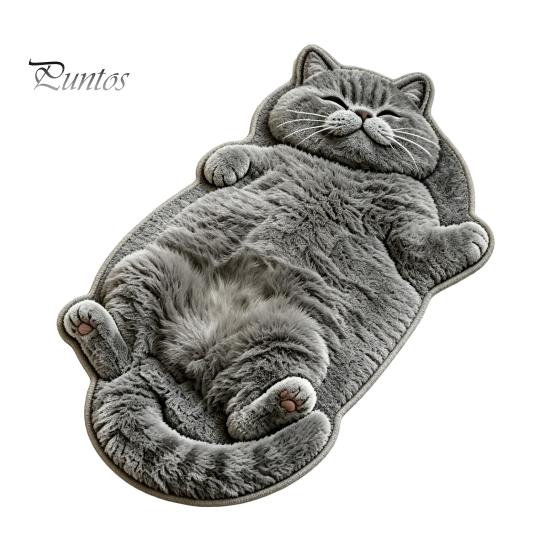 Unique Cat Pattern Floor Mat Cozy Shaped Rug, Plush Cartoon Area Mat, Soft Warm Atmosphere Interior Decor Crystal Velvet Decorative Rug for