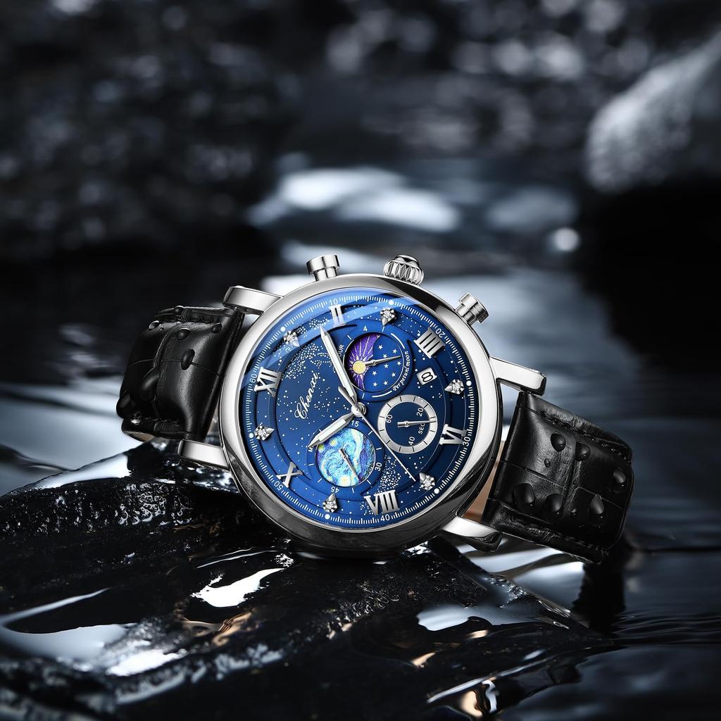 JewelryWe Men's Leather Belt Watch 3ATM Water Resistant Roman Numerals Luminous Calendar Quartz Fashion Accessory Gift