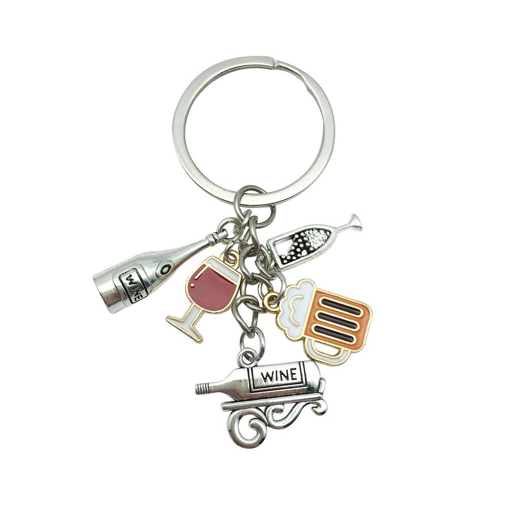 Lipstick & High Heels Keychain with Red Wine Glass Pendant