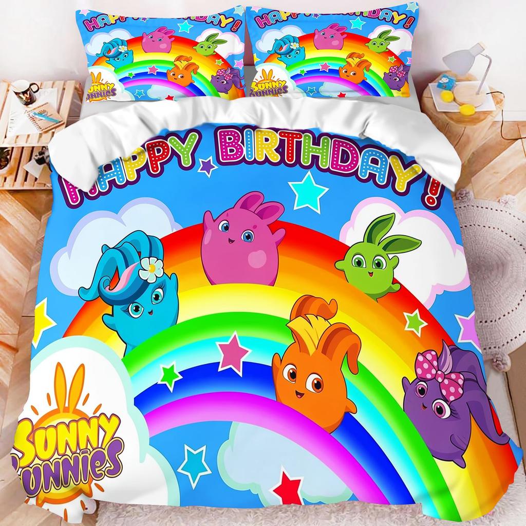 Sunny Bunnies Bedding Set Happy Birthday Cartoon Duvet Cover Kids Bedroom Decor Bed Linen Quilt Cover Pillowcase No Comforter