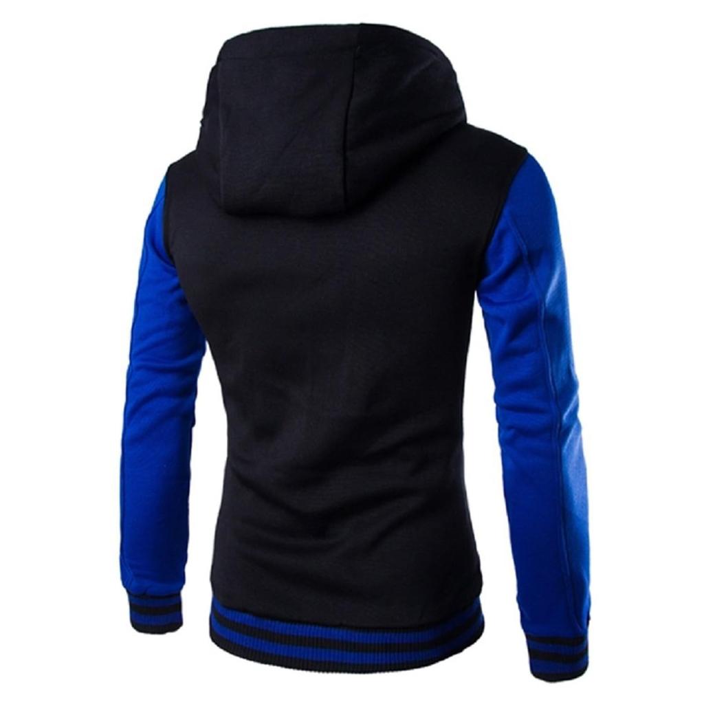Men's Slim Fit Baseball Jacket Casual Sports Hooded Fleece Lined Button Pullover Sweatshirt With Pocket