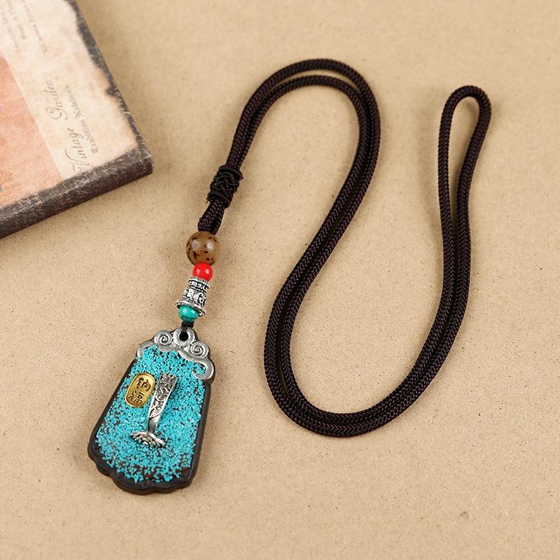 Tibetan Thangka Necklace Ebony Buddha Pendant Men's and Women's Long Simple Sweater Chain Retro Accessories
