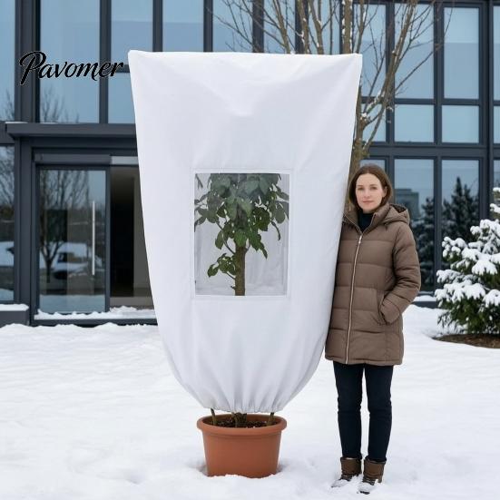 Frost Shield for Small Trees And Shrubs Plant Protection Cover with Viewing Window, Extra Thick Non-woven Winter Weatherproof Blanket Cold Climate