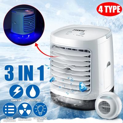 Mini Draagbare Watergekoelde Airconditioner Koelventilator Airconditioner Met Watertank Luchtbevochtiger Luchtreiniger USB Desktop AC 12V