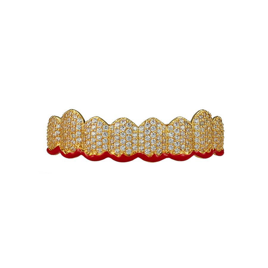 Europäische & Amerikanische Hip Hop Reißzahn-Zahnspangen mit Diamant-Inlay, Gemischtes Oberflächen-Design, Kupfer & Zirkon.