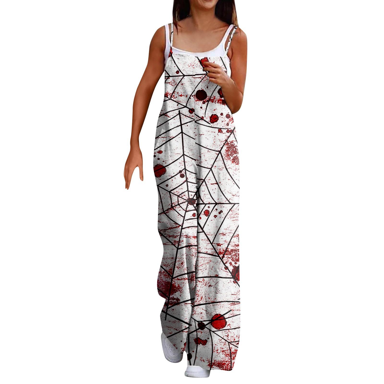 

Широкий комбинезон для женщин, повседневный свободный комбинезон без рукавов с принтом и пуговицами, длинные брюки, комбинезон с карманами L