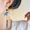 Steel Fun Zircon New Chinese Style Fan Shell Pendent Long Tassel Dangle National Style Earrings for Women Zircon Gift 2024